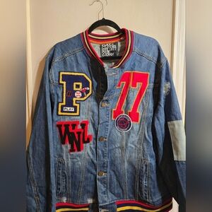 Play Cloths Varsity Denim Jacket XL Mens Blue Jean Letterman Style